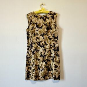 Vintage Handmade Camo Print Tank Shift Dress Heavyweight Linen Pockets